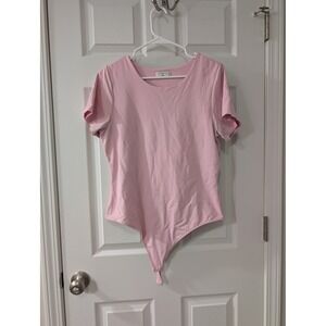 Babaton by Aritzia, XXL, Pink Contour Vivacity Body Suit, Short Sleeve Crew Neck